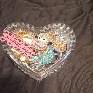 Betsey Johnson Gold and Turquoise Jeweled Monkey Pendant Necklace